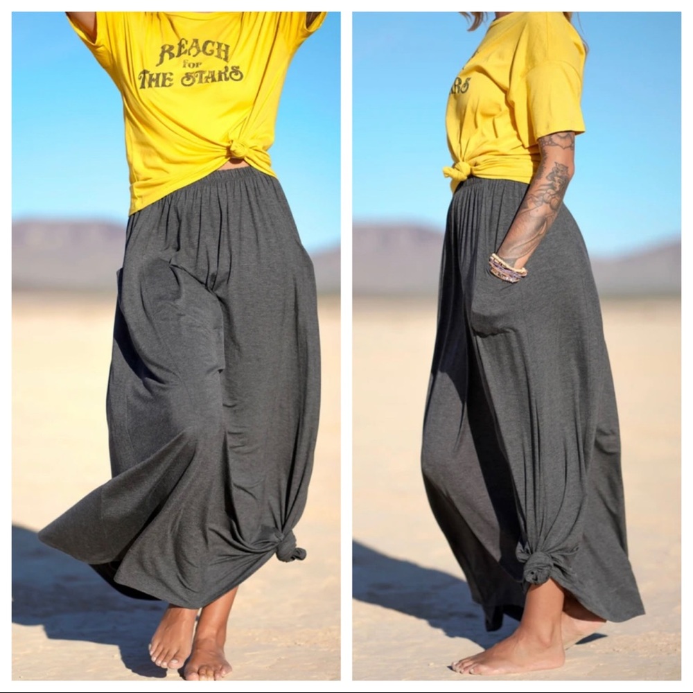 Charcoal grey Fold Waist Side Pockets Maxi Skirt - Picture 2 of 9